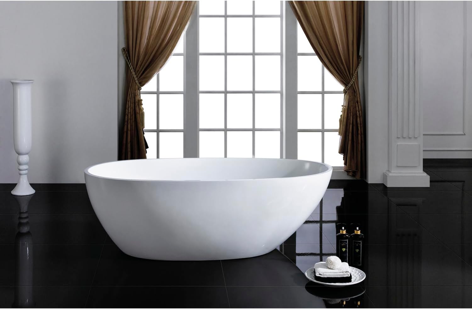 Dorya Layla 67' Contemporary Freestanding Bathtub with Adjustable Feets, Symmetrical Backrests, Black/White