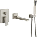 DASAN Swiveling Wall Mount Tub Filler Faucet Set with Hand Held Shower, Brushed Nickel Modern Creative Bathtub Faucet Wall Mounted Bath Tub Faucet with High Flow Rough in Valve, SA-TF05WH-BN