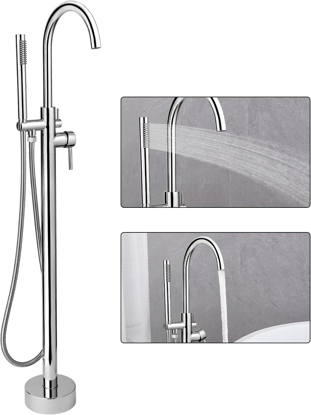 Freestanding Tub Faucets, Floor Mount Free Standing Tub Faucet, Brass Tub Filler, Freestanding Bathtub Faucet Shower Mixer Tap, Chrome