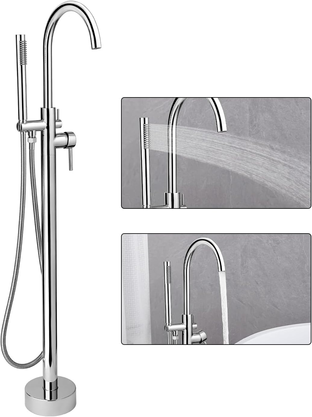Freestanding Tub Faucets, Floor Mount Free Standing Tub Faucet, Brass Tub Filler, Freestanding Bathtub Faucet Shower Mixer Tap, Chrome