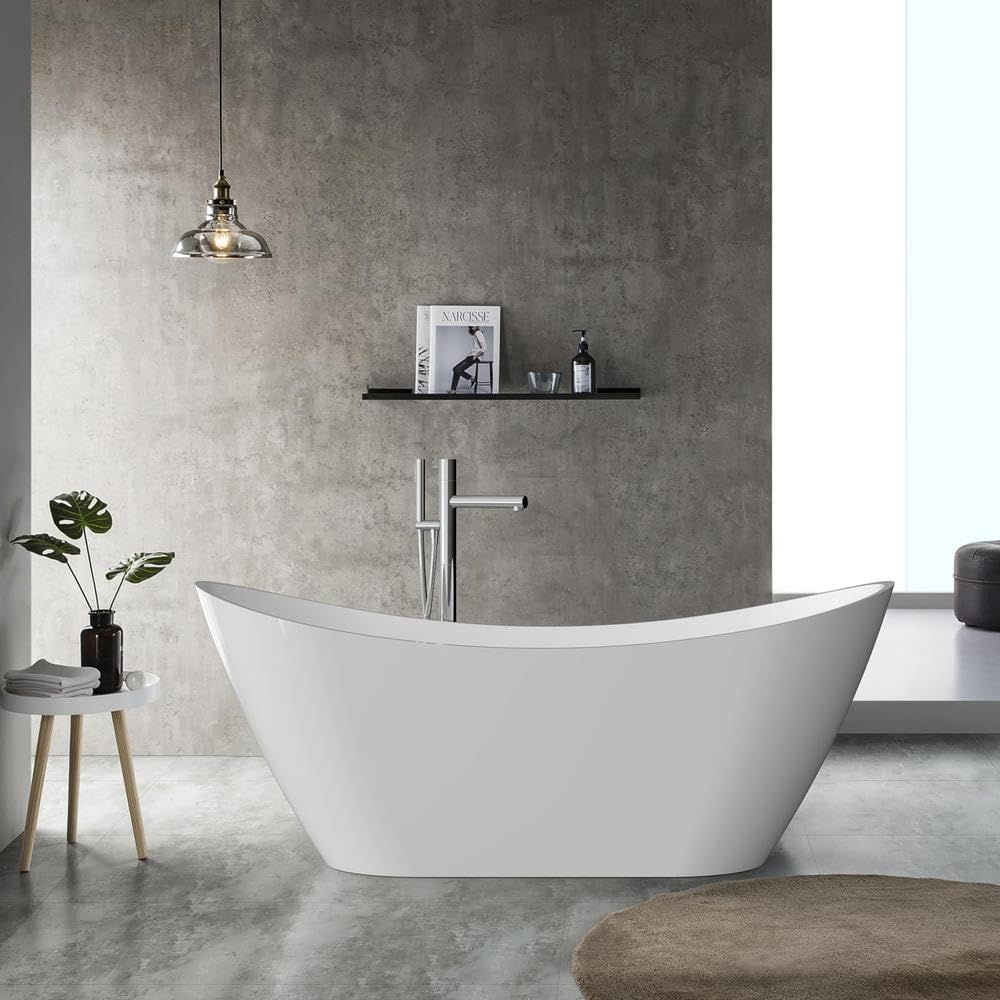 Luxurious 67' White Acrylic Freestanding Bathtub with Chrome Drain, cUPC Certified, 1000 lbs Capacity, Stain & Scratch Resistant, Easy Installation, Perfect for Relaxing Soaks