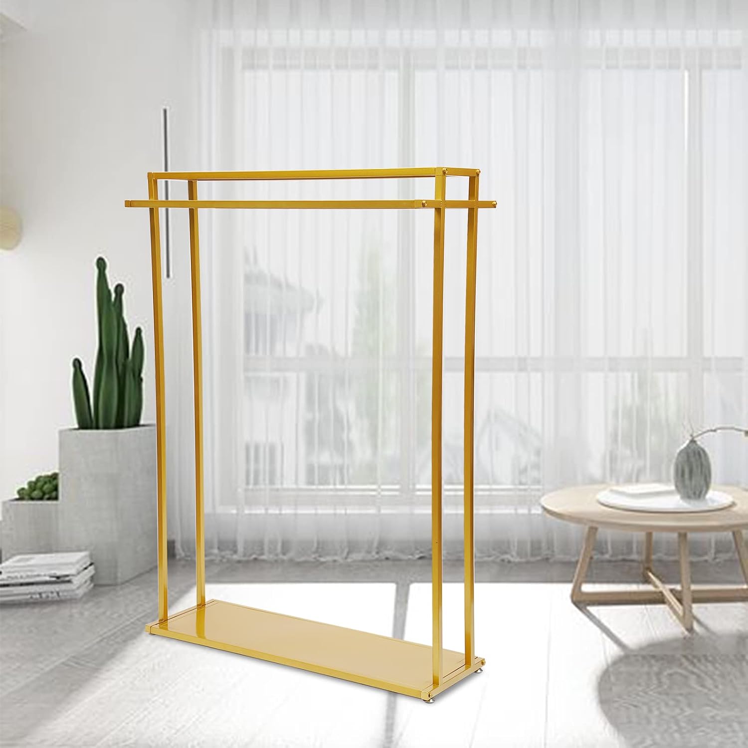 Metal Clothes Rack, Modern Gold Clothes Rack, Freestanding Garment Rack Clothes Display Stand, Retail Display Wall Mounted Storage Clothes Hanging Shelf, Closet Rack, Garment Rack