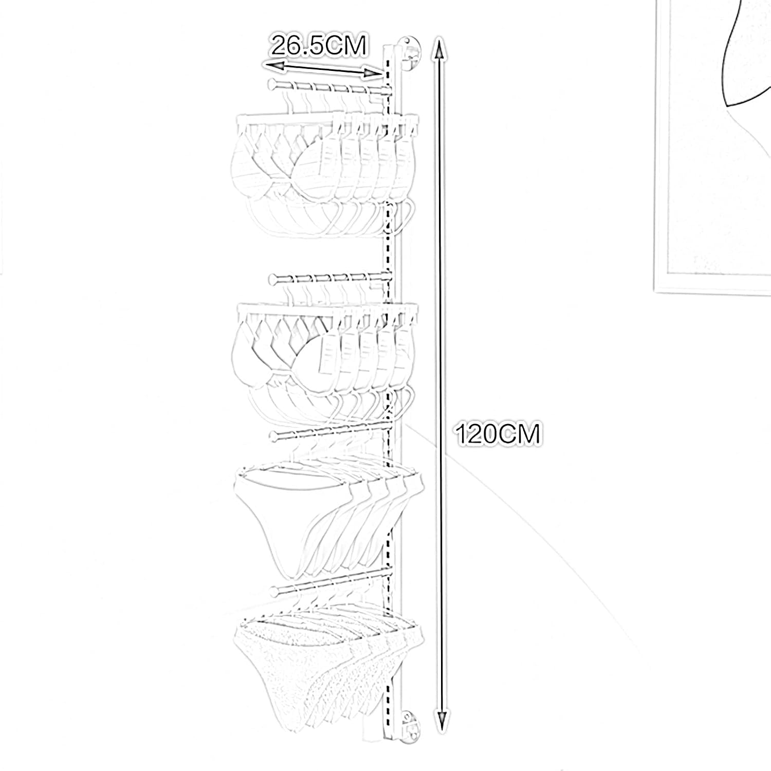 Freestanding Clothing Store Underwear Display Rack, Boutique Retail Commercial Shelves, Multifunctional Slippers Sock Lingerie Swimwear Shorts Access(Silver-26.5x120CM
