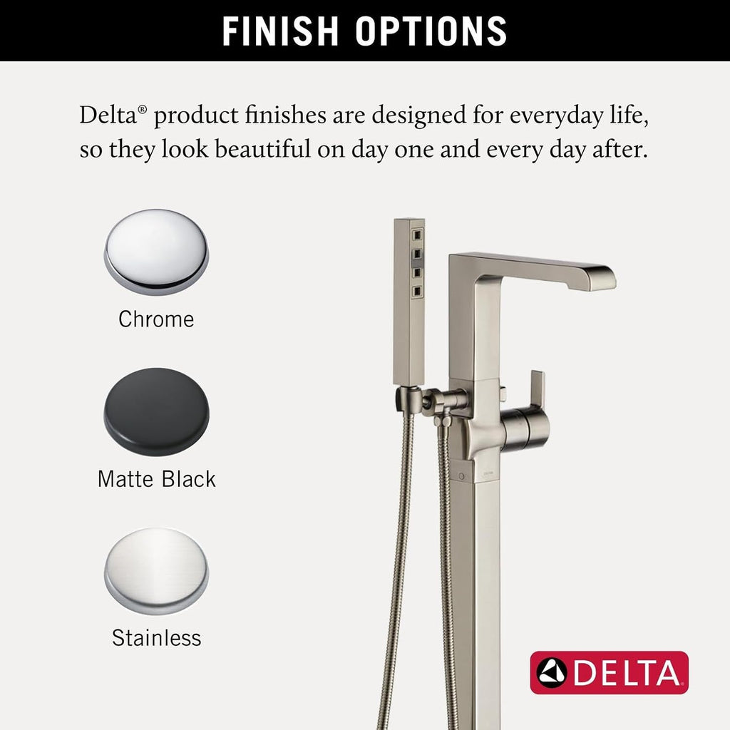Delta Ara Freestanding Tub Faucet with Hand Held Shower, Brushed Nickel Floor Mount Tub Filler, Stainless T4767-SSFL (Valve Not Included)
