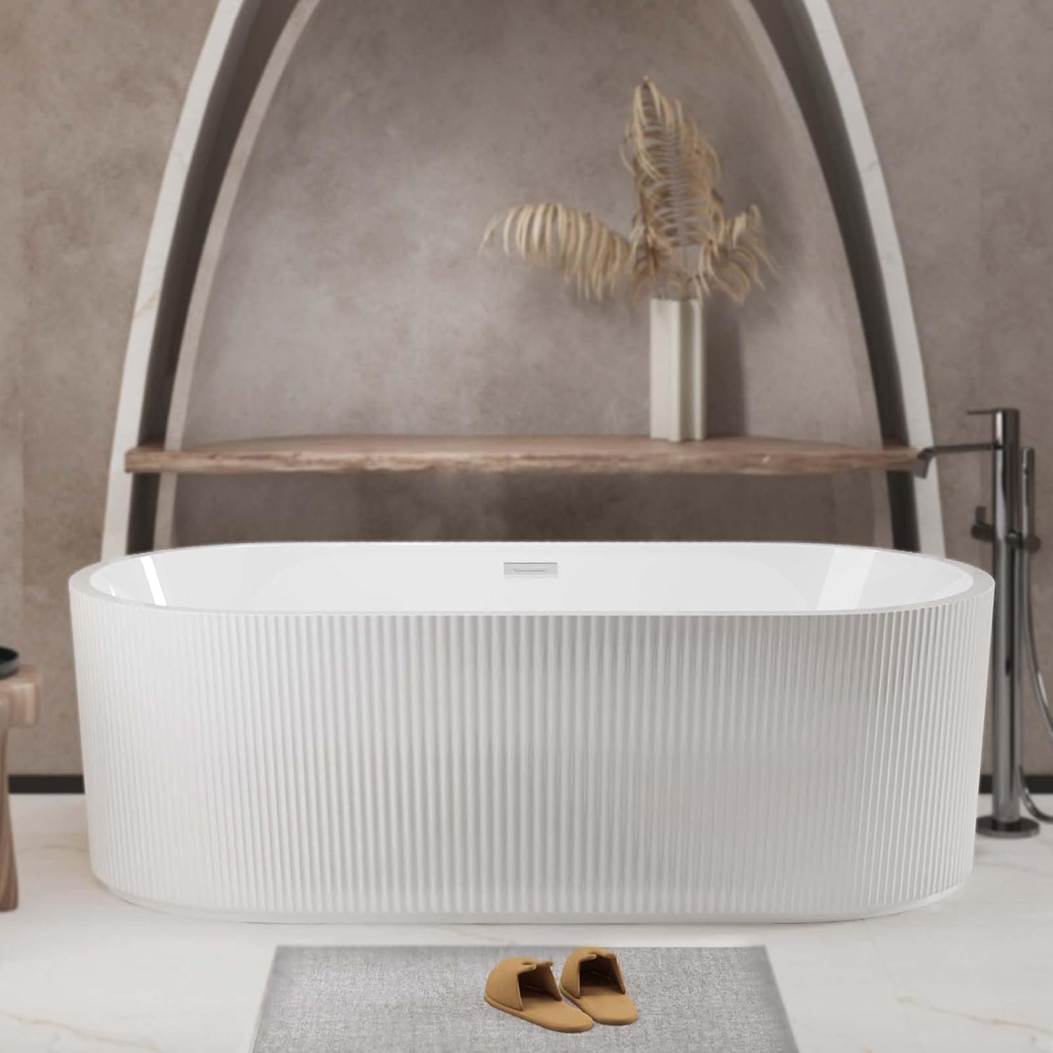 59' Acrylic Freestanding Tub, Stand Alone Soaking Tub with Pop-up Chrome Drain, Free Standing Bathtubs with CUPC Certified, White