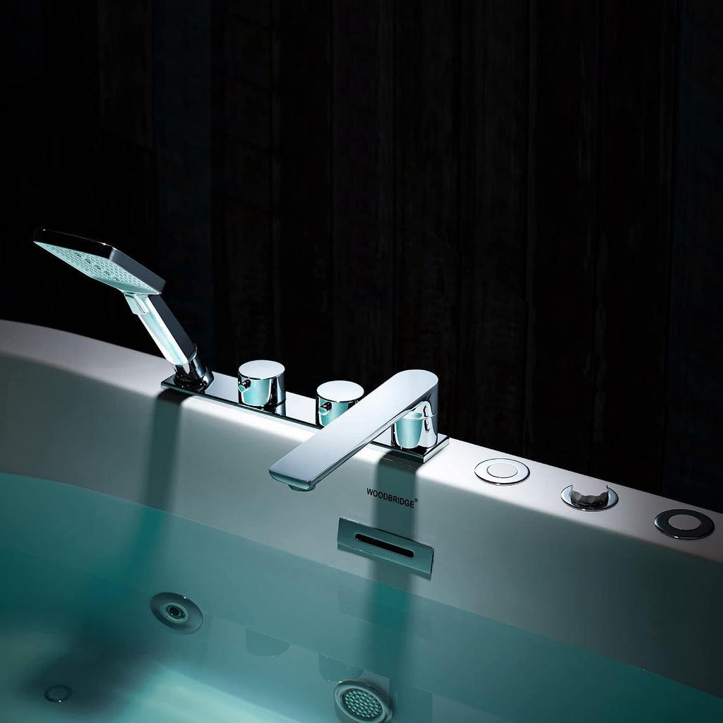 WOODBRIDGE 66-1/2' x 31-7/8' Whirlpool Water Jetted and Air Bubble Freestanding Heated Soaking Combination Bathtub with Faucet,BJ-200+F0041