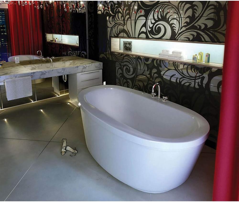 MAAX 105359-000-001 Jazz Oval Acrylic Freestanding Soaking Bathtub with Center Drain, 66-in L x 36-in W x 24-in H, White