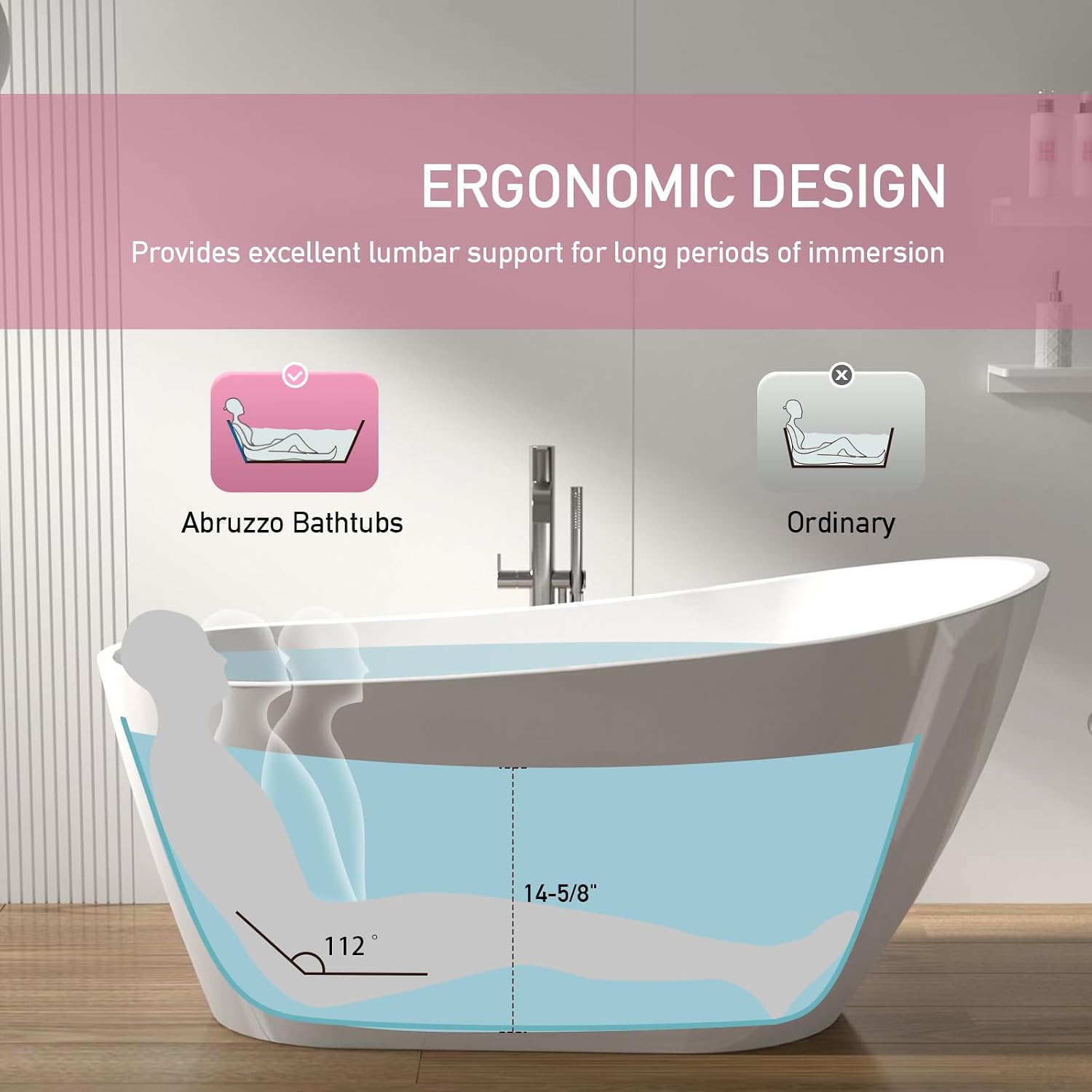 TONA 60' Acrylic Freestanding Bathtub Contemporary Soaking White Tub cUPC Certified, Toe-Tap Chrome Drain & Overflow Assembly Included