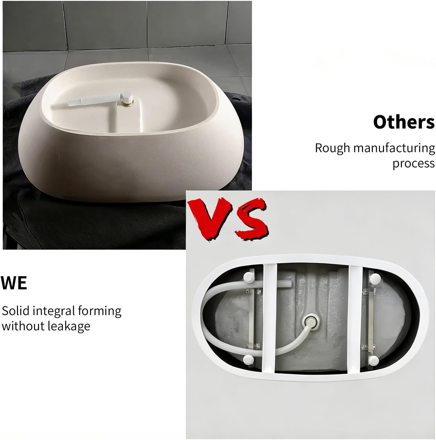 47' Stone Resin Freestanding Soaking Bathtub – Solid Surface Oval Tub for Small Bathroom, Modern Stand Alone Deep Soaking Tub with Slotted Overflow and Drain, Beige