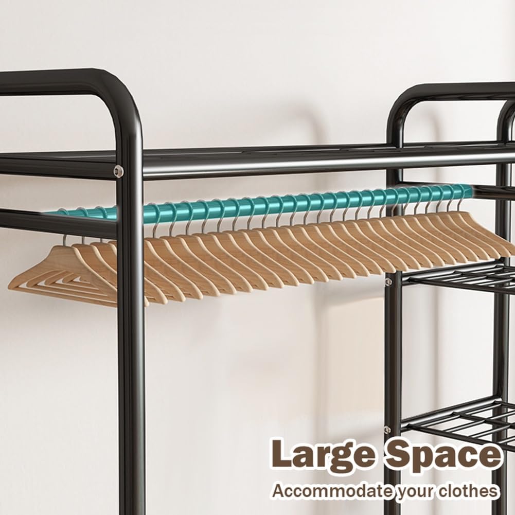 Wardrobe Closet for Hanging Clothes, Large Storage Organizer with Shelf, Freestanding Metal Garment Rack for Bedroom, Cloakroom