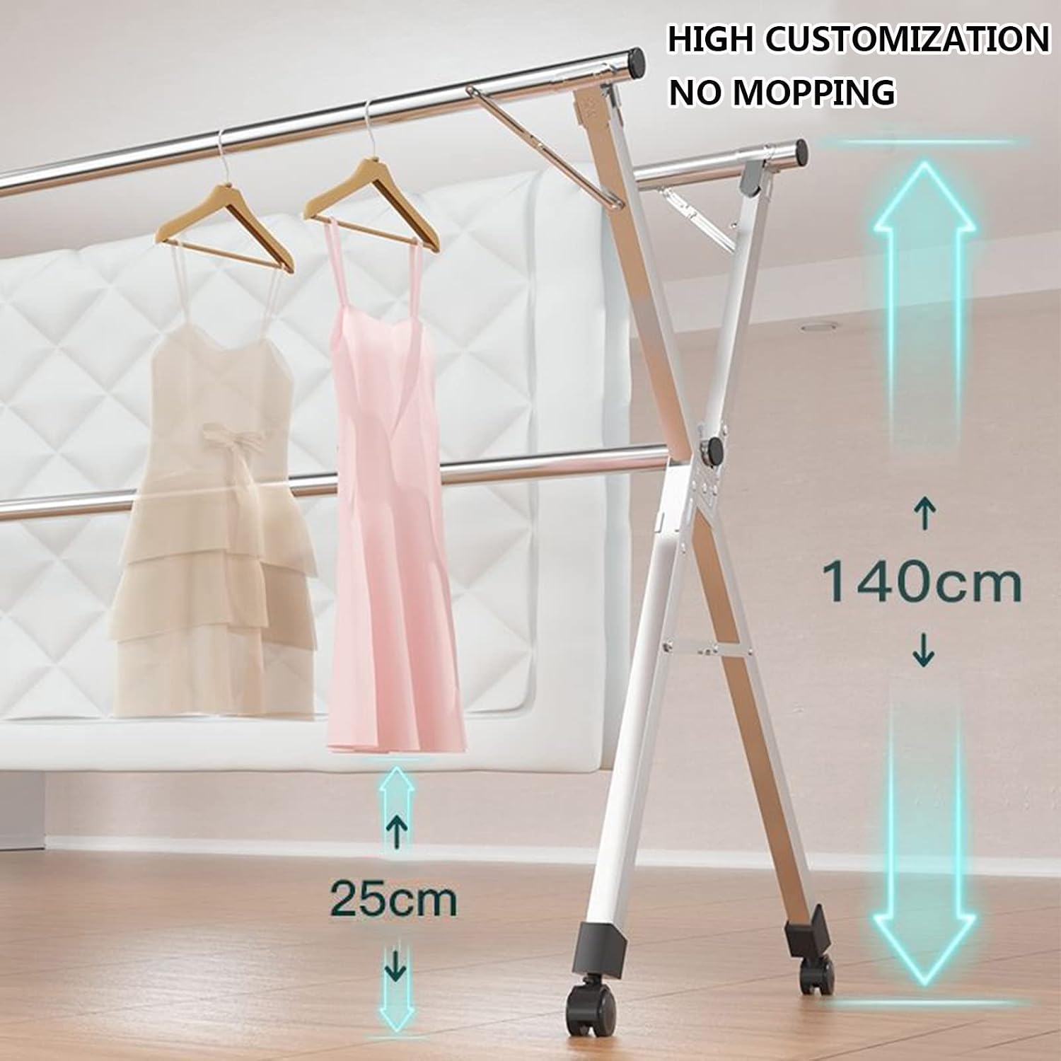 Adjustable Foldable Clothes Drying Rack, Collapsible Stainless Steel Garment Rack, Space-Saving Retractable Clothes Rail for Indoor & Outdoor Use, 2.4m Long