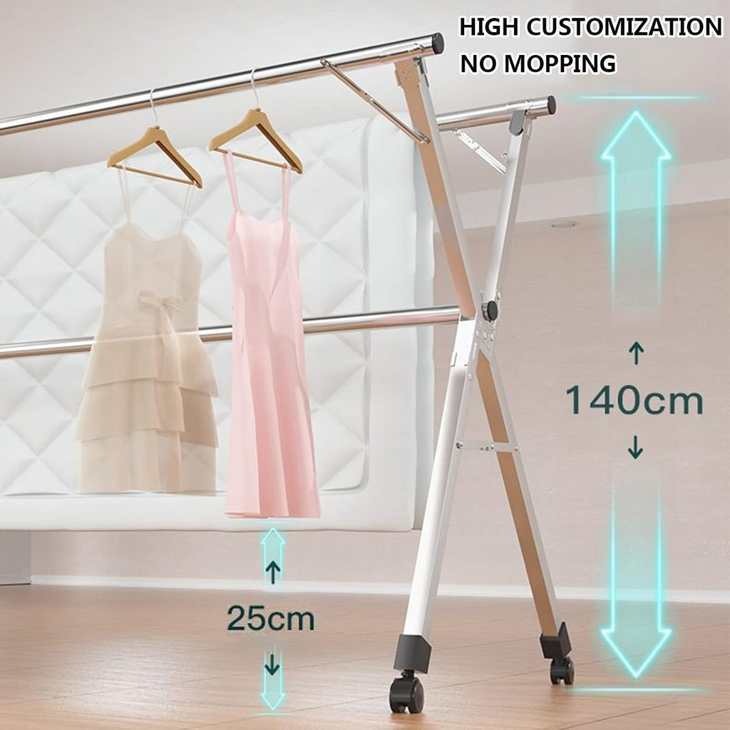 Adjustable Foldable Clothes Drying Rack - Stainless Steel Collapsible Garment Rack for Indoor/Outdoor Use, Space-Saving Retractable Clothes Rail, 1.6m Length