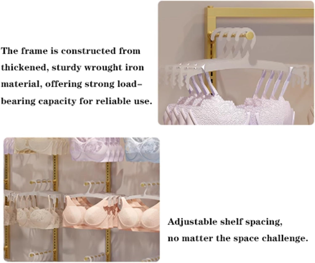 Metals Underwear Display Stand, Clothing Store Boutiques Lingerie Garment Rack, Commercial Retail Shelves, for Lingerie Socks Bra Panties Scarves, 3 Tier(Gold,40 * 65 * 135cm)