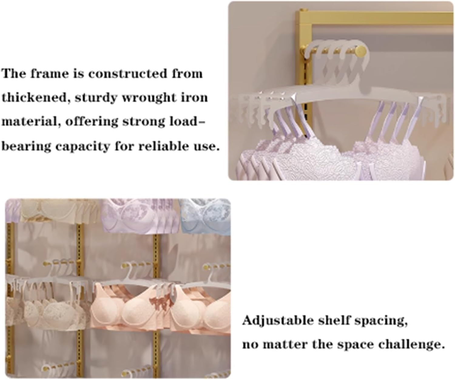 Metals Underwear Display Stand, Clothing Store Boutiques Lingerie Garment Rack, Commercial Retail Shelves, for Lingerie Socks Bra Panties Scarves, 3 Tier(Gold,40 * 40 * 135cm)