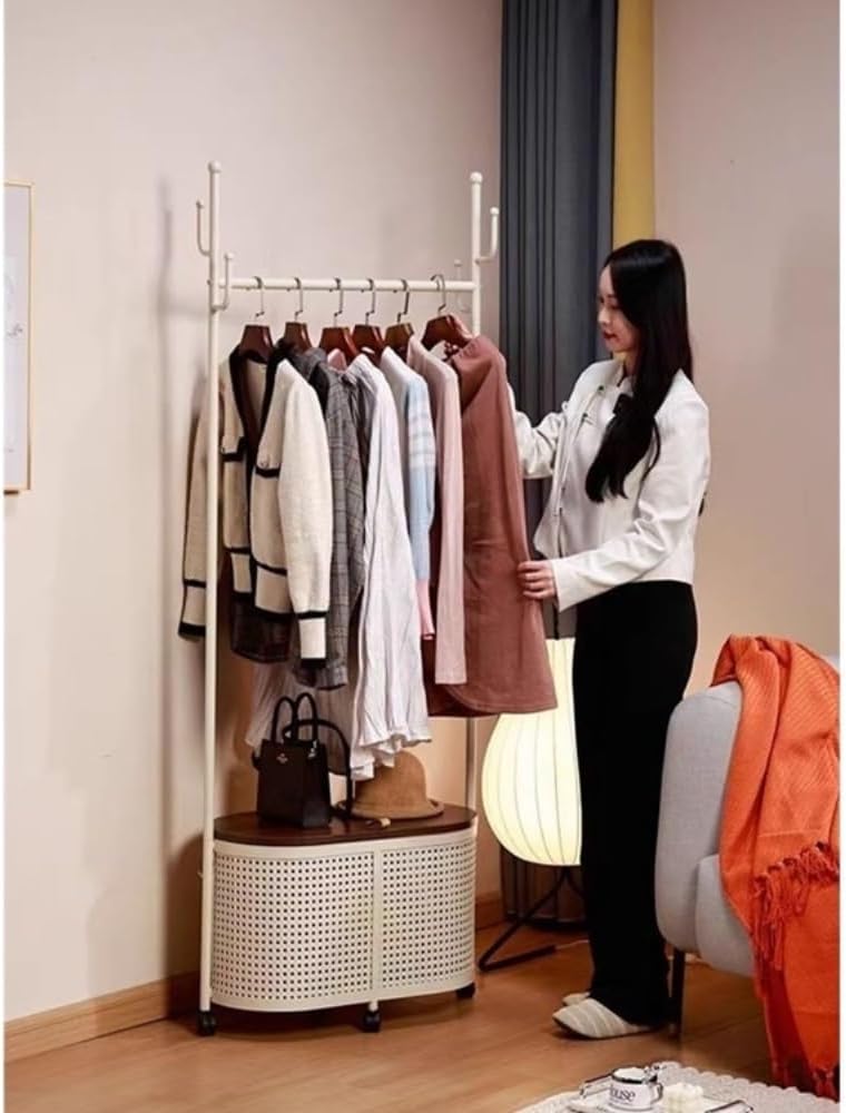 Coat Stand Freestanding Garment Rack with Woven Design, Portable and Adjustable for Living Room Bedroom Closet Organization