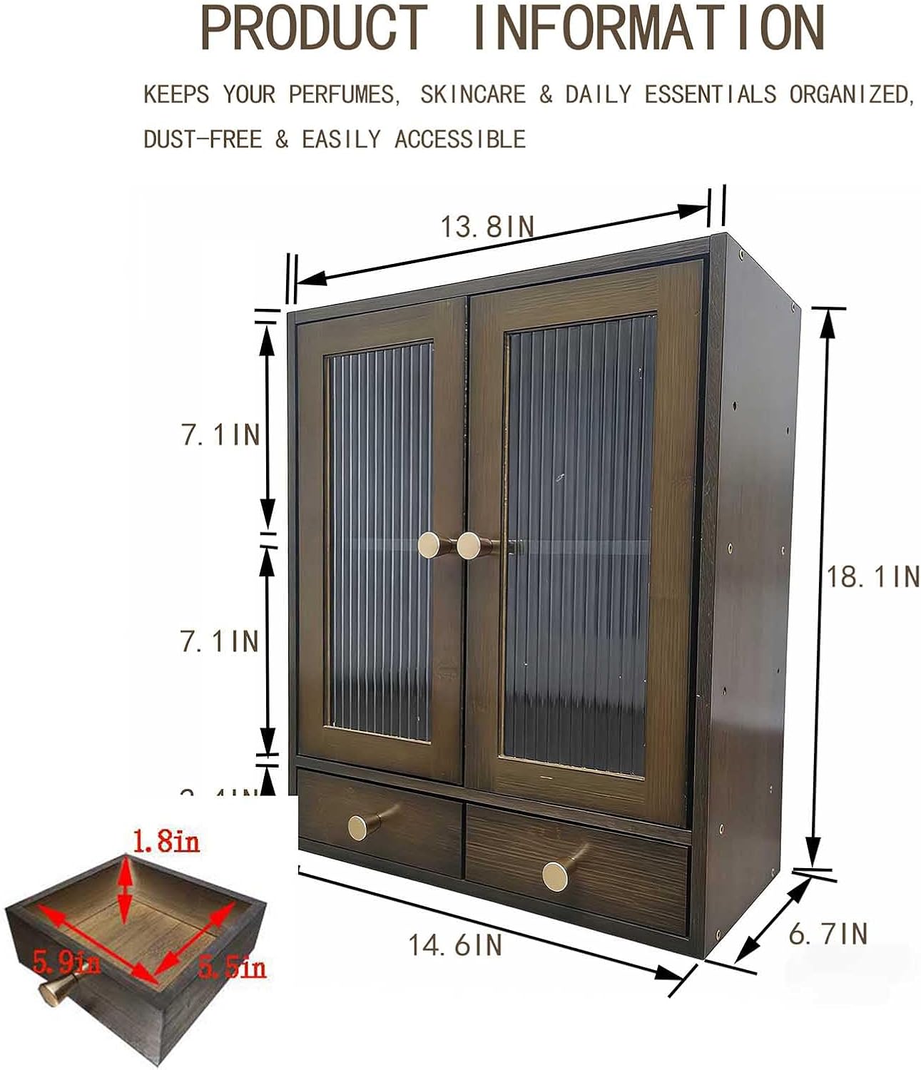 with Magnetic Door Countertop Cabinet，Storage Cabinet, Sideboard，Nanzhu Organizer for Kitchen Living Room Bedroom Bathroom Office with a drawer14.6x6.7x18.1(Brown