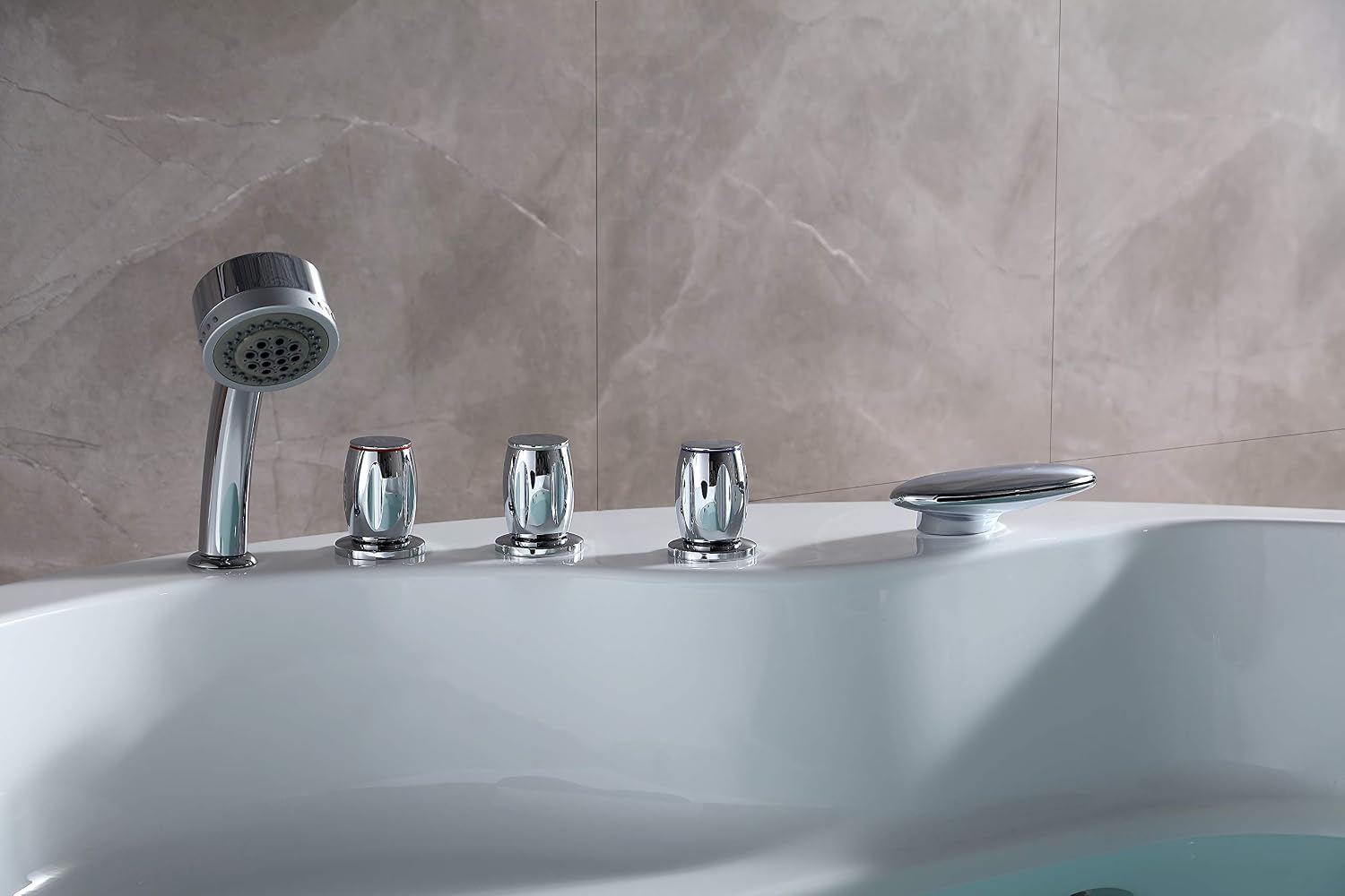 Empava 59' Acrylic Freestanding Whirlpool Bathtub Hydromassage Round Jetted Soaking Tub with Right Side Drain and Waterfall Faucet