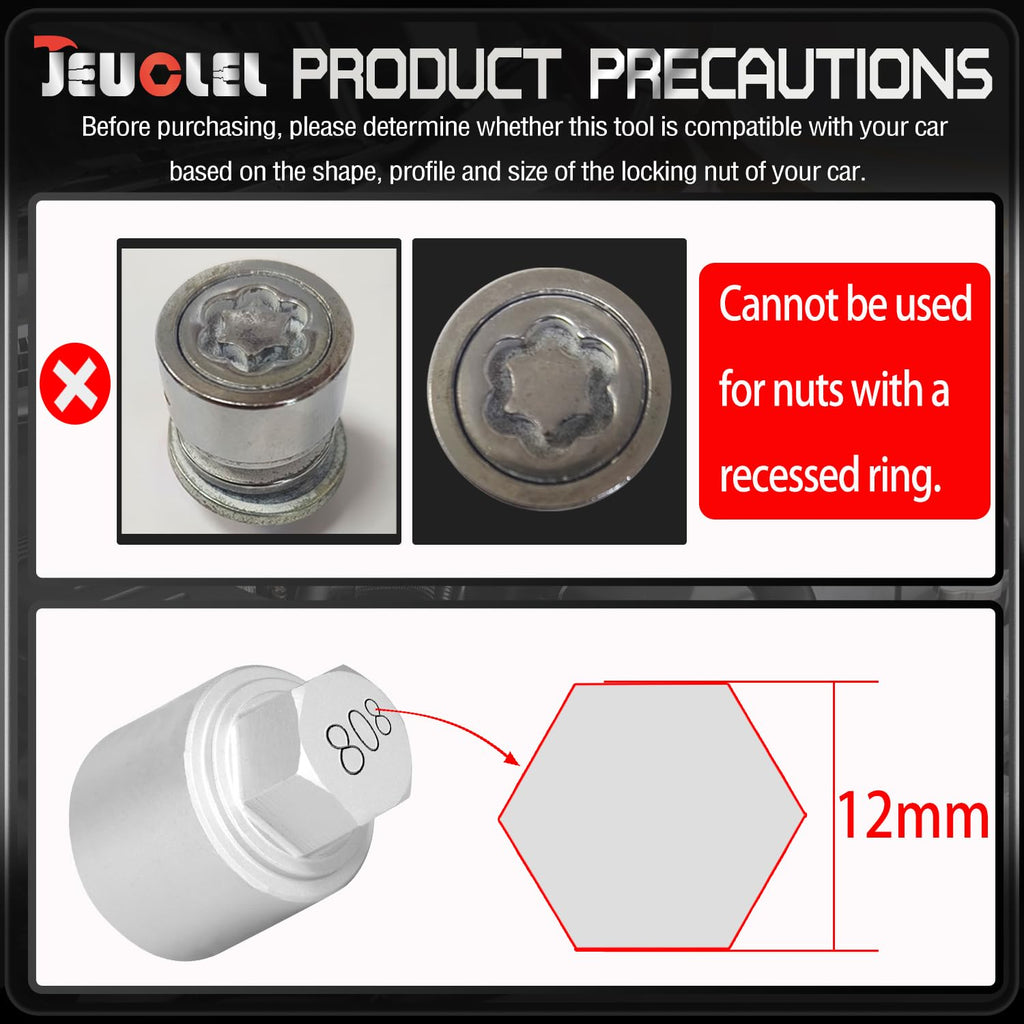 8PCS Wheel Lock Nut Remover Kit for Jeep Renegade Wrangler Cherokee Dodge Journey 2016-2020, 29mm Lock Bolt Inner Dia Anti-Theft Lug Nut Removal Tool
