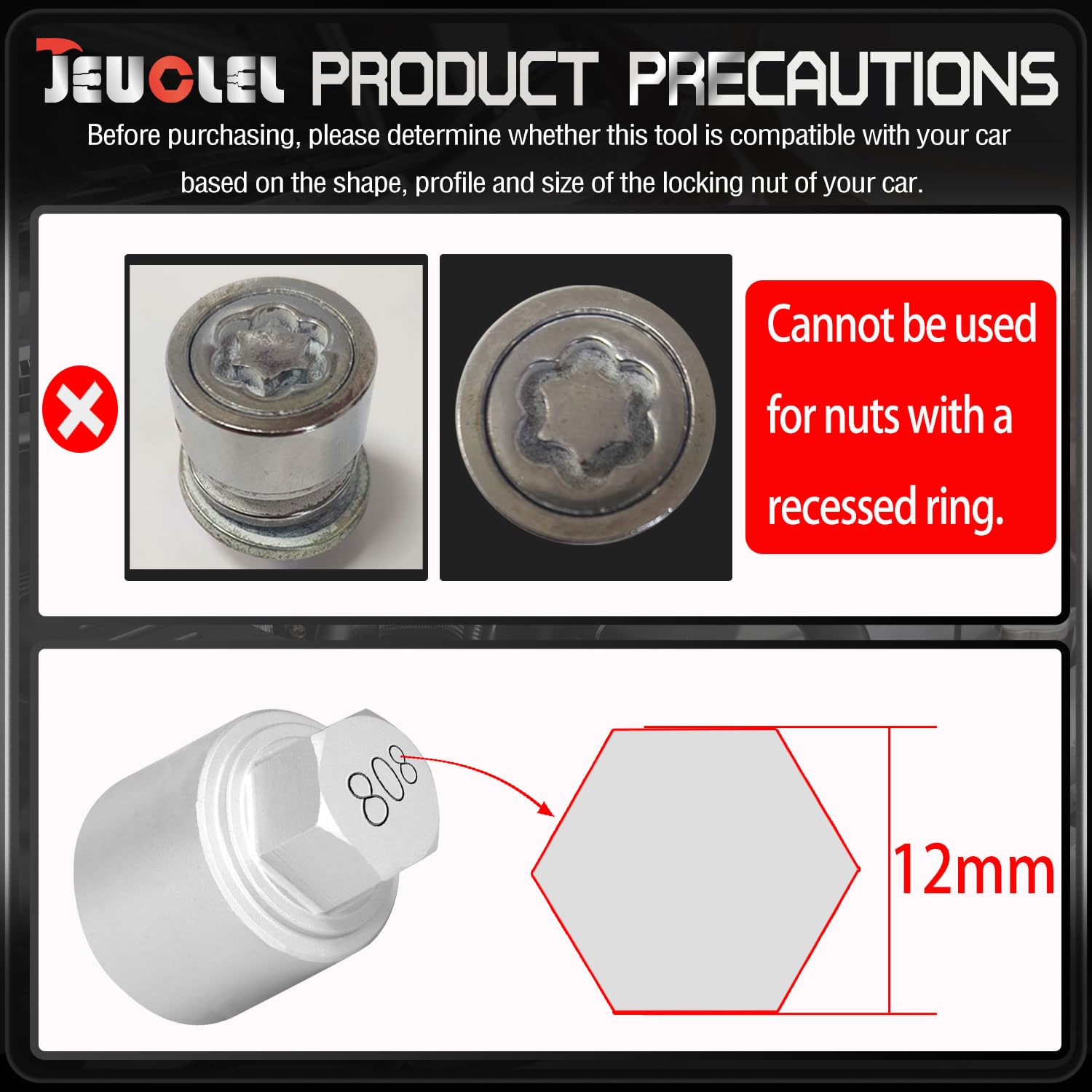 8PCS Wheel Lock Nut Remover Kit for Jeep Renegade Wrangler Cherokee Dodge Journey 2016-2020, 29mm Lock Bolt Inner Dia Anti-Theft Lug Nut Removal Tool