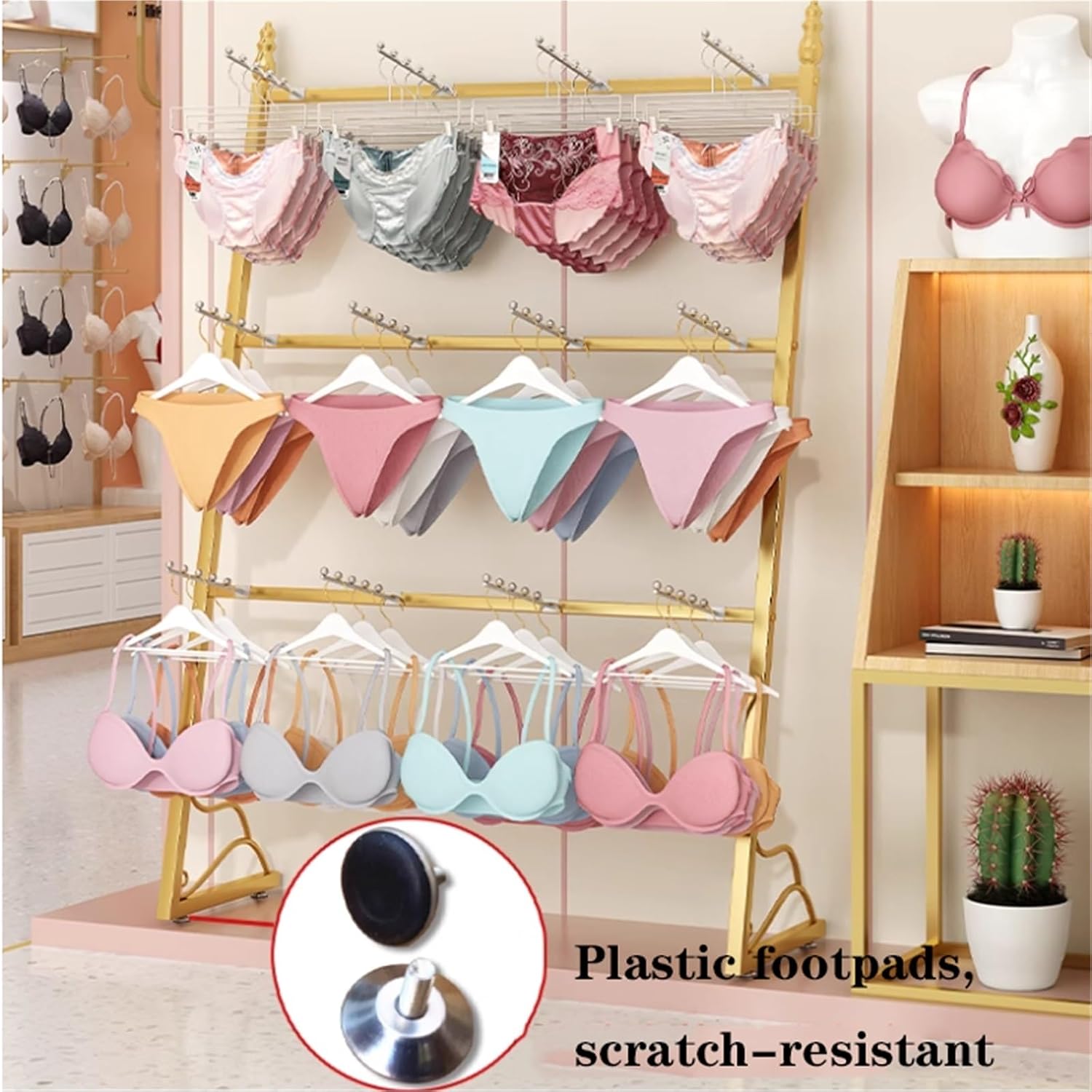 60/80/100/120cm Lingerie Garment Rack, Metal, Underwear Sock Display Stand with Hooks, Retail Organizer Clothes Rod, for Bras, Shorts, Socks, Hats, 3 Tier(Black,100 * 35 * 130cm)
