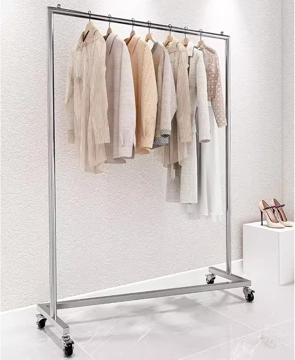 Heavy duty Garment rack Rolling Clothing Rack On Wheels, Commercial Grade Heavy Duty Clothes Rail, Silver Stainless Steel Clothes Hanging Rack With Z-Base, Portable Coat Rack For Bedrooms ( 120X40X16