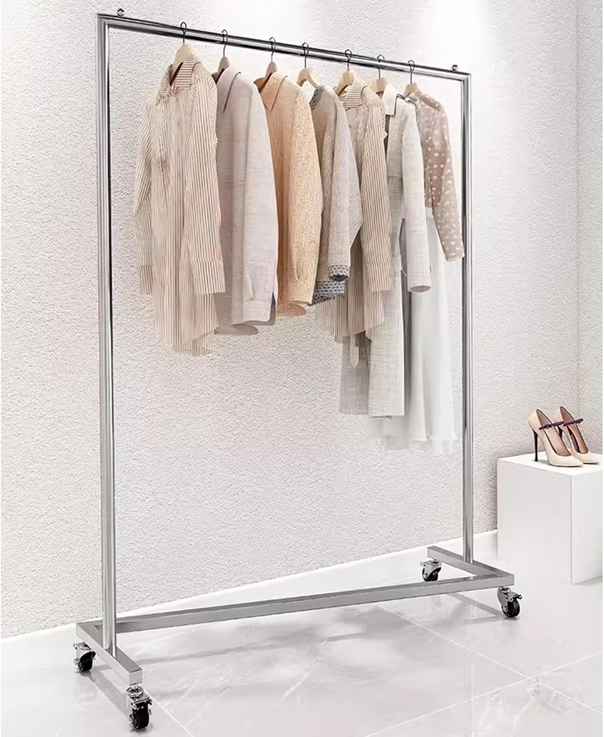 Heavy duty Garment rack Rolling Clothing Rack On Wheels, Commercial Grade Heavy Duty Clothes Rail, Silver Stainless Steel Clothes Hanging Rack With Z-Base, Portable Coat Rack For Bedrooms ( 80X40X160