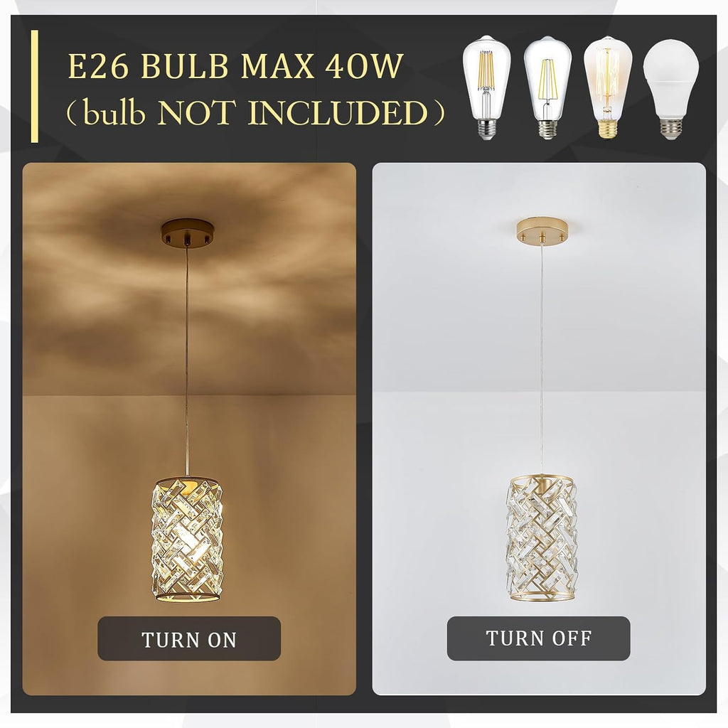 CATINER Modern Crystal Pendant Light Fixture 3-Pack Gold Finish Hanging Lighting Crystal Chandelier for Kitchen Island