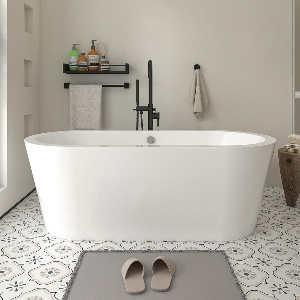 HomeBeyond 68 Inch White Freestanding Bathtub | Acrylic Free Standing Soaking Tub, Morden Bathroom Stand Alone Tub Suitable for 1-2 Person Bathing