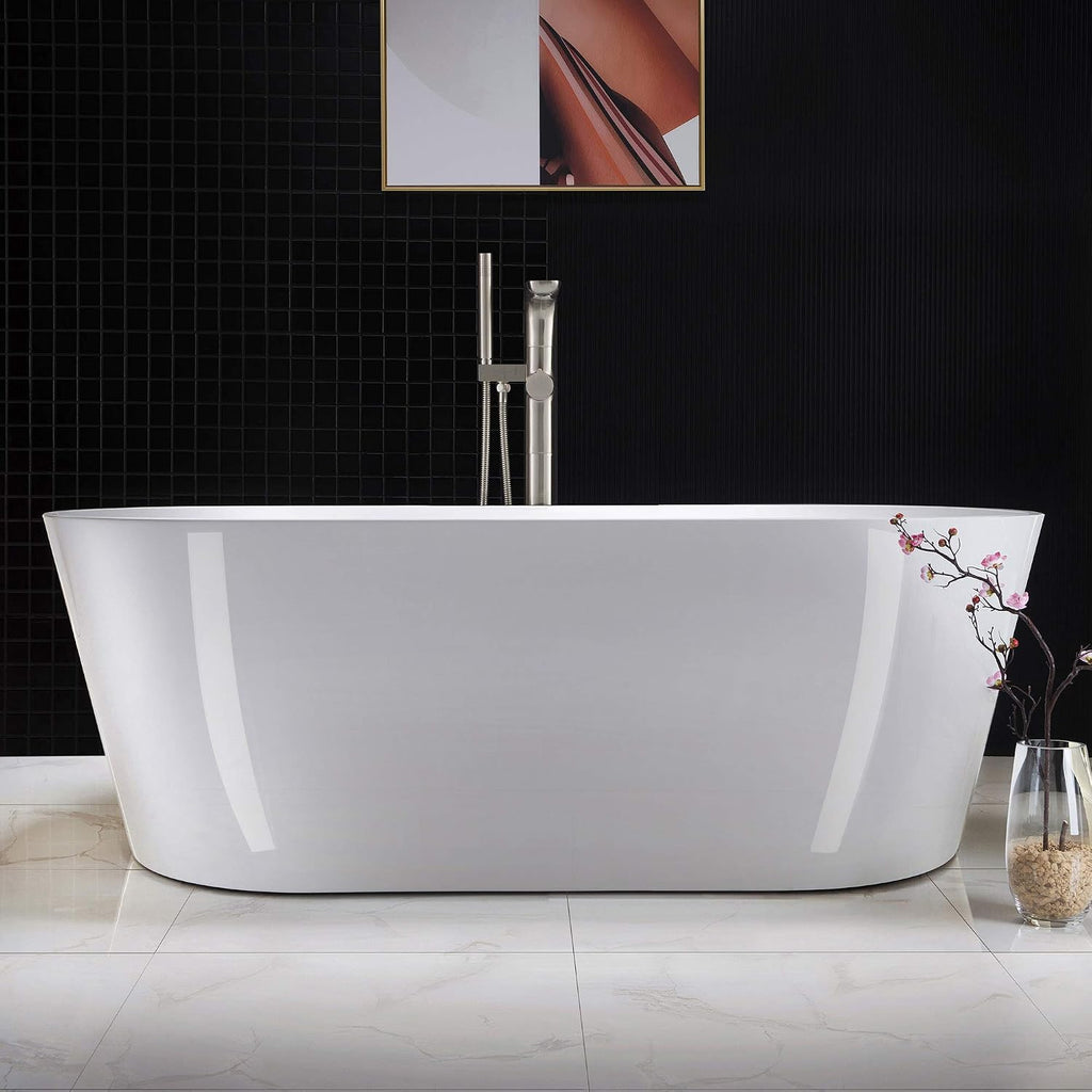 WOODBRIDGE Contemporary Single Handle Floor Mount Freestanding Tub Filler Faucet with Hand shower in Brushed Nickel Finish,F0014BN