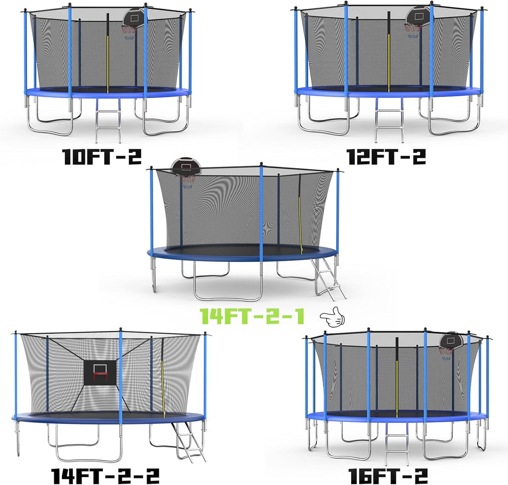 Tranpoline 10FT 12FT 14FT 16FT Tranpoline for Kids with Safety Enclosure Net Recreational Tranpoline for Adults ASTM Approval Backyard Outdoor Tranpoline with Basketball Hoop