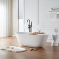 Cpingao 59' Solid Surface Freestanding Bathtub, Stone Resin Soaking Tubs, Stand Alone Tub with Pop-up Drain and Overflow, Matte White 8823A-1500