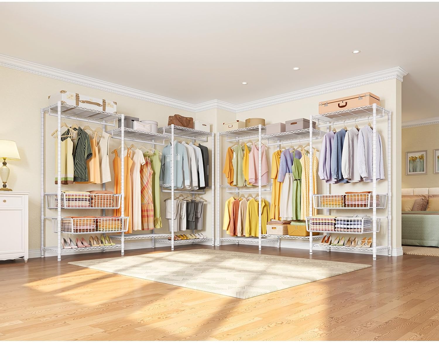 VIPEK V10 Wire Garment Rack 5-Tiers Heavy Duty Clothes Rack Large Size Clothing Rack with 4 Hanging Rods, 6 Wire Shelves and 2 Slid Baskets, 68.9' W x 15.7' D x 76.4' H, Max Load 920 LBS, White