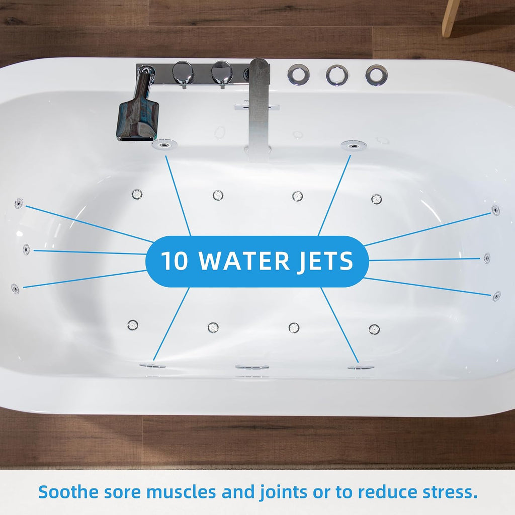 WOODBRIDGE 66-1/2' x 31-7/8' Whirlpool Water Jetted and Air Bubble Freestanding Heated Soaking Combination Bathtub with Faucet,BJ-200+F0041