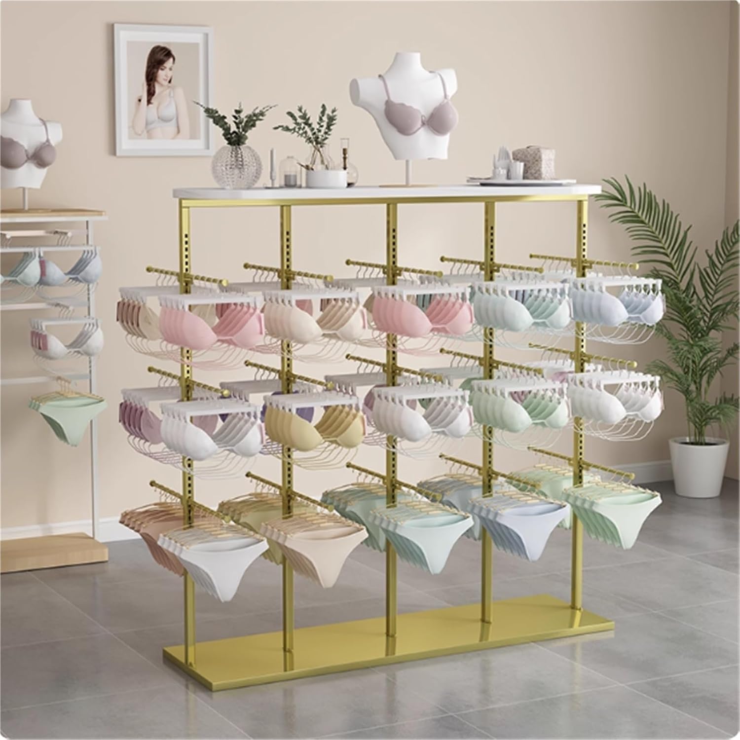 3 Layer Underwear Display Stands, Metals, Clothing Store Boutiques Retail Lingerie Garment Rack, Commercial Shelves Clothes Rod, for Socks Bra Panties Scarves(White,130 * 40 * 130cm)
