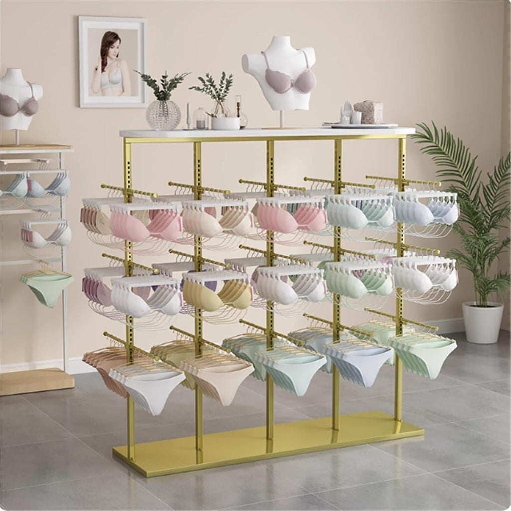3 Layer Underwear Display Stands, Metals, Clothing Store Boutiques Retail Lingerie Garment Rack, Commercial Shelves Clothes Rod, for Socks Bra Panties Scarves(Gold,100 * 40 * 130cm)