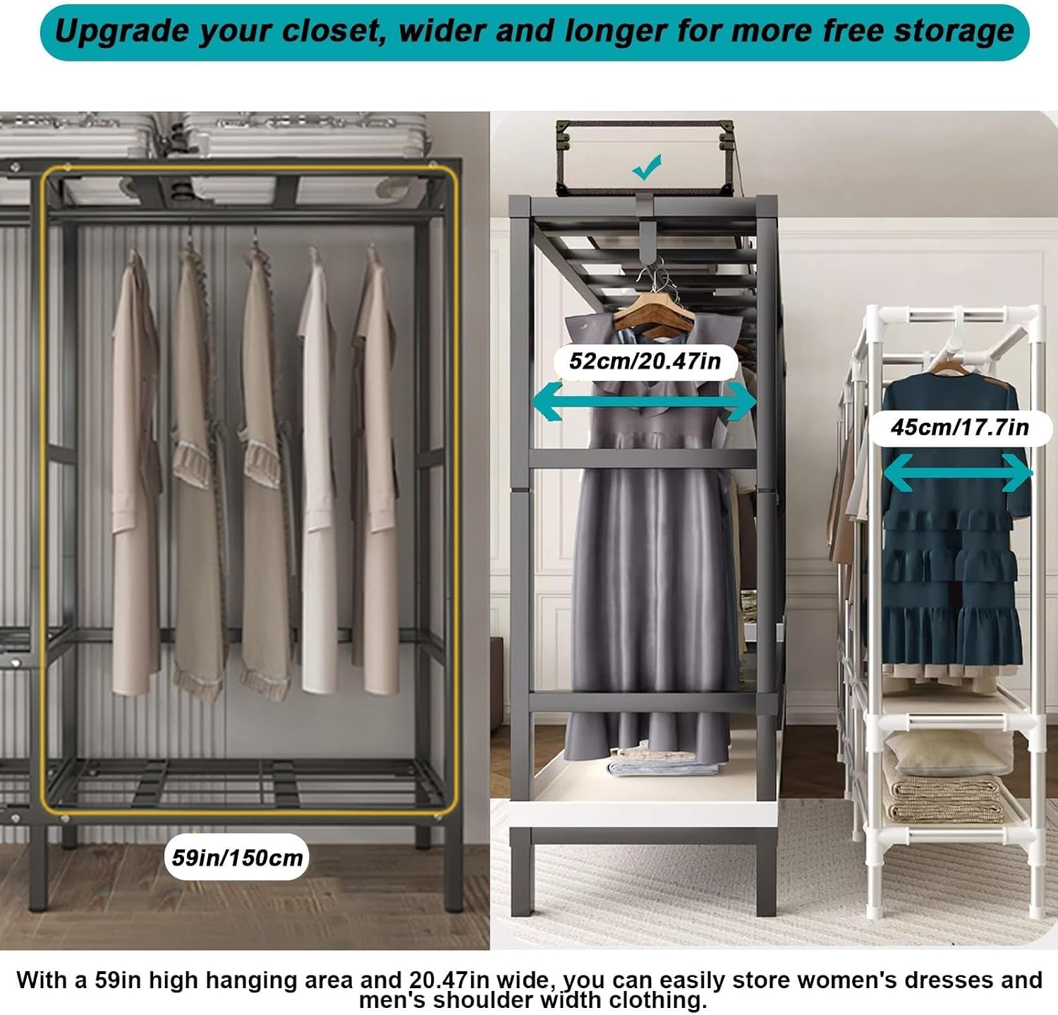 Foldable Wheeled Clothes Rack - Portable Heavy Duty Wardrobe Closet, Load 2000lbs/With Cover Bedroom Armoires Freestanding Clothing Coat Storage Rack Rolling Garment Rack For Hanging Clothes ( Size :