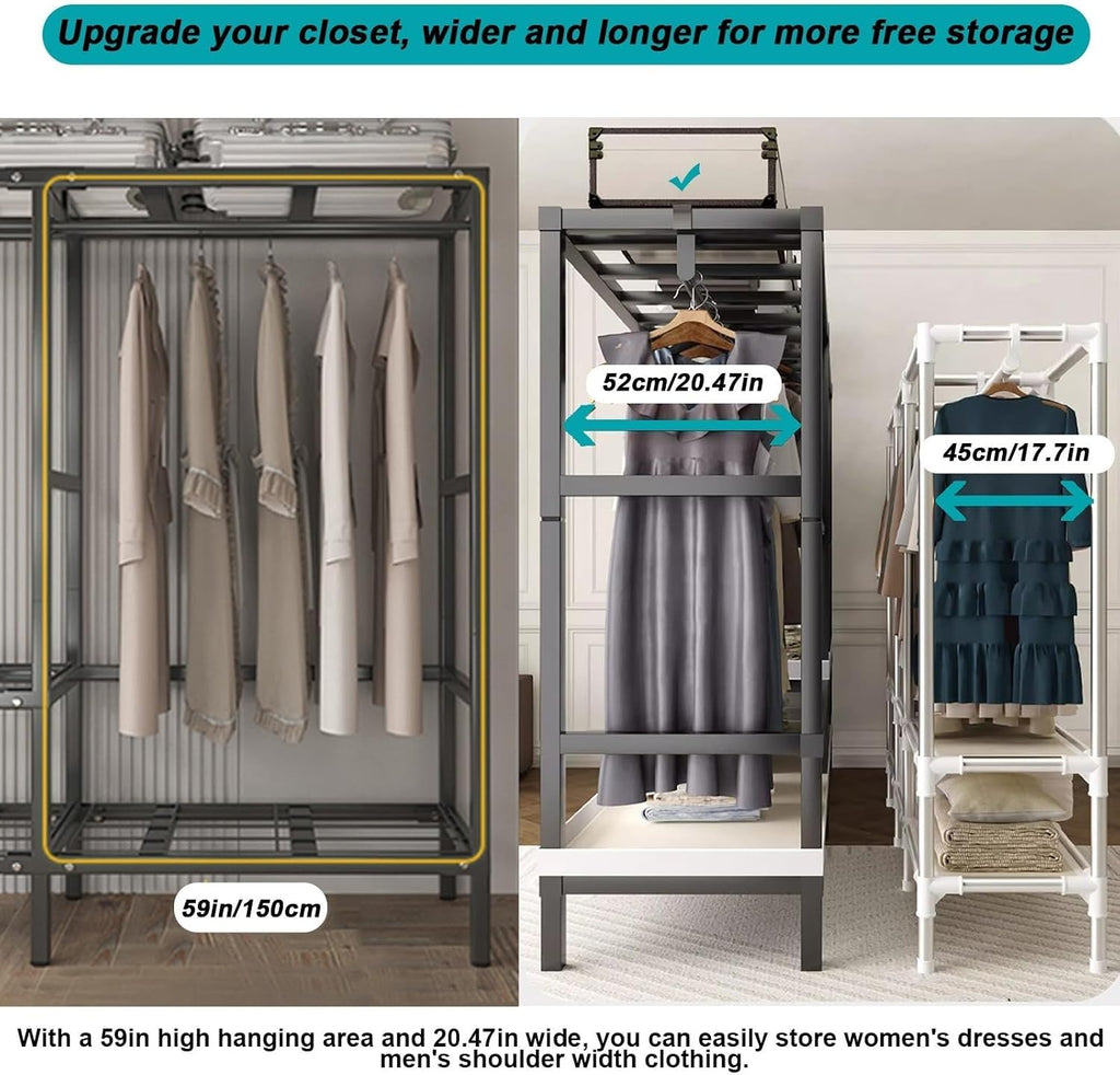 Foldable Wheeled Clothes Rack - Portable Heavy Duty Wardrobe Closet, Load 2000lbs/With Cover Bedroom Armoires Freestanding Clothing Coat Storage Rack Rolling Garment Rack For Hanging Clothes ( Size :