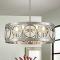 XINGQI 6-Light Modern Chandelier Brushed Nickel Farmhouse Dining Room Chandeliers, 21.7'' Drum Pendant Light Fixture Height Adjustable for Living Room Home Office