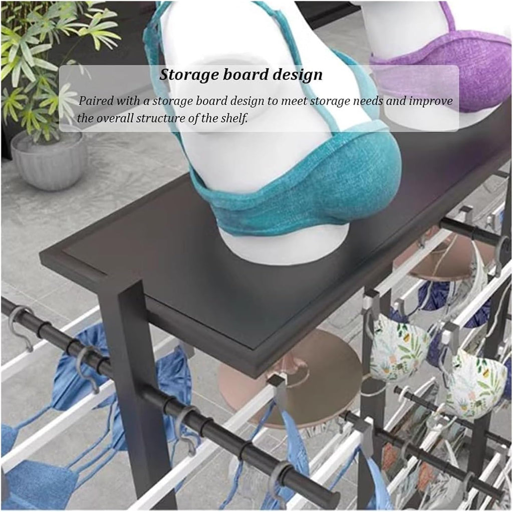 Clothes Rail Garment Rack Clothing Store Underwear Display Rack, Metal Floor Stand Bra Shorts Socks Organizer Commercial Double Sided Shelves With Top Shelves Accessories Retail Display ( Color : Blac