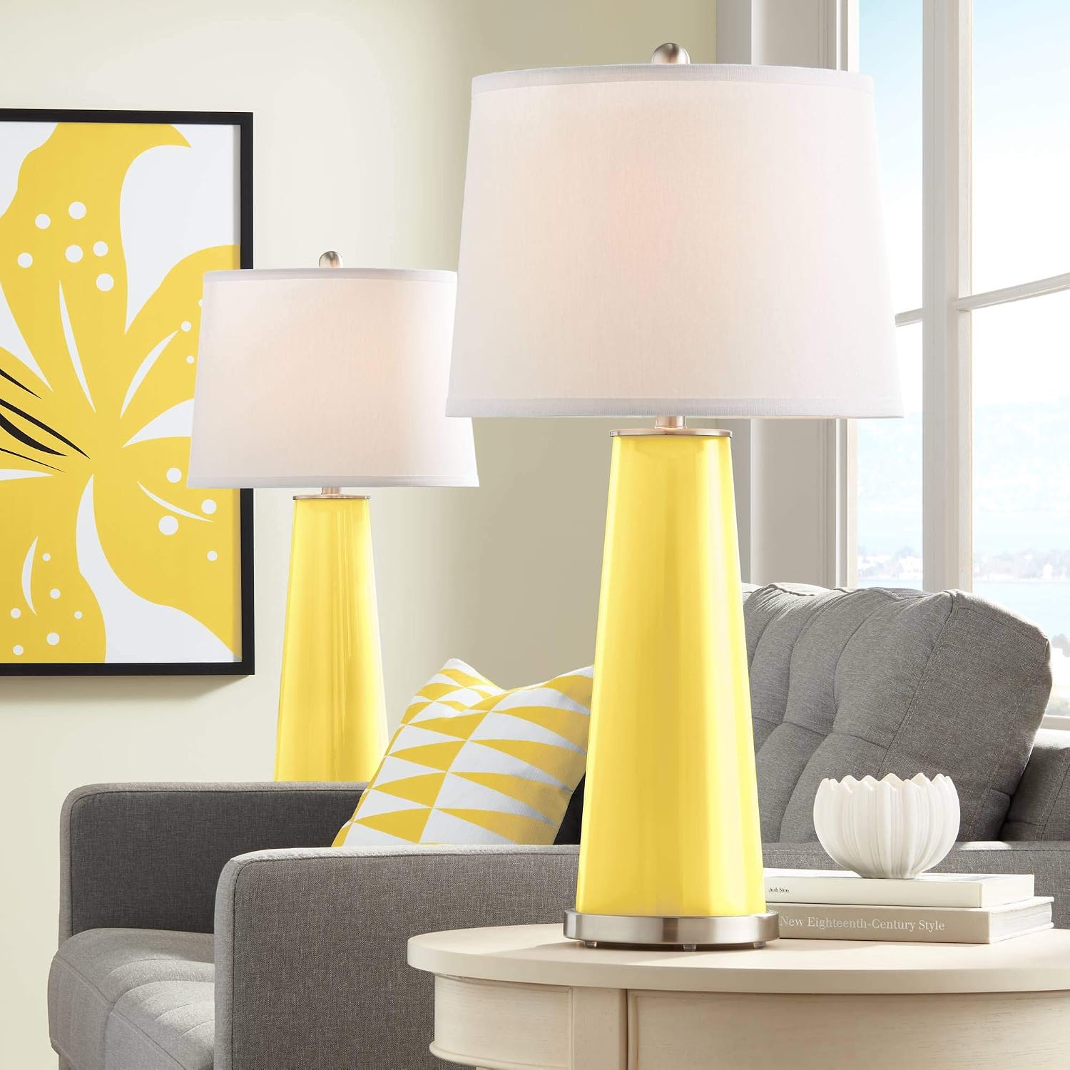 Color + Plus Leo 29 1/2' Lemon Zest Yellow Table Lamps Set of 2