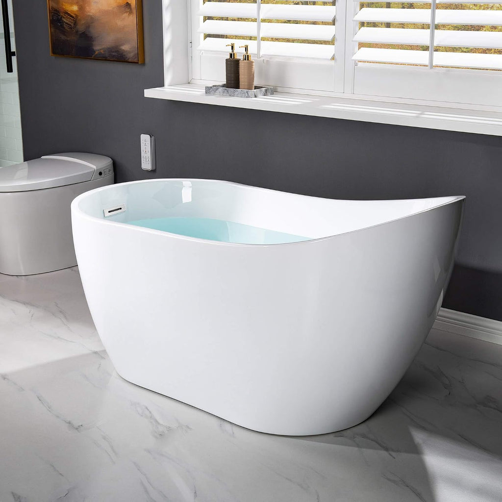 WOODBRIDGE 54'Freestanding White Acylic Soaking Bathtub with Chrome Drain and Overflow,B0006 -C-Drain &O
