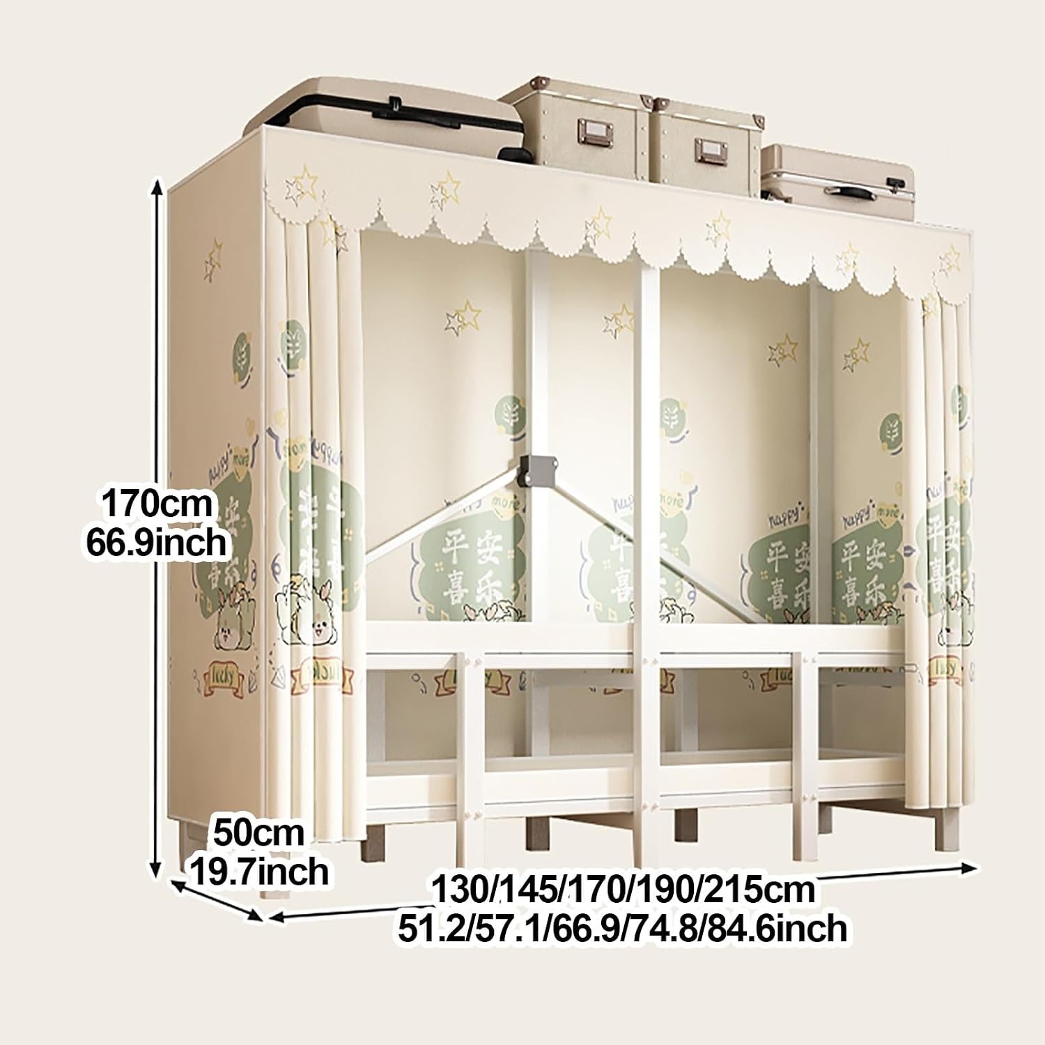 Foldable Clothes Hanger With Cover, Portable Metal Wardrobe Closets, One-Piece Folding Base, Metal Clothing Rack Cotton Cover, Garment Rack With Hanging Rods(Yellow2,190cm/74.8inch)
