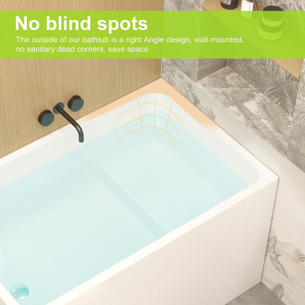 43' Freestanding Acrylic Bathtub with Seat, Spacious Rectangle Design, Premium Gloss White Finish, Chrome Overflow Drain