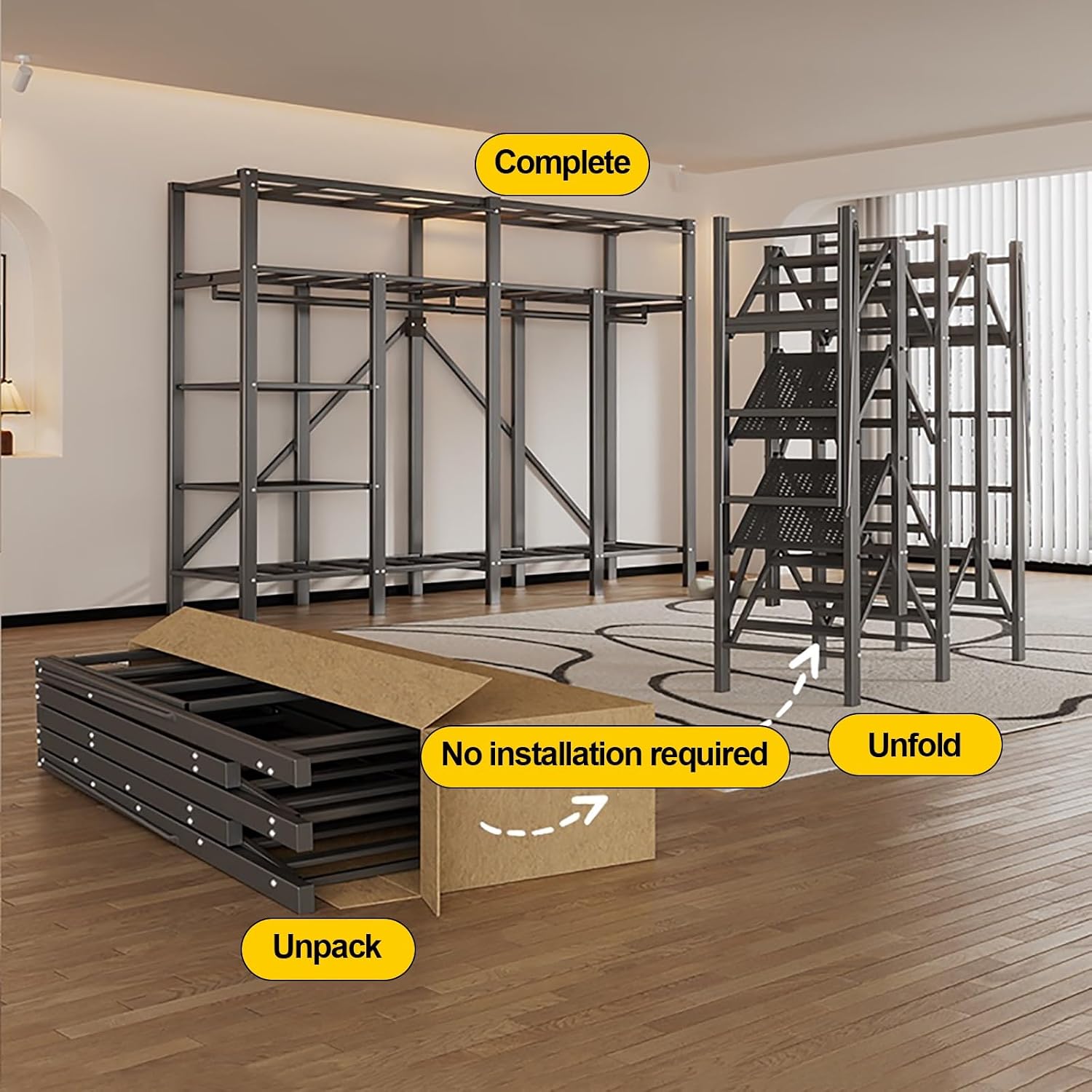 Foldable Wardrobe Closets With Cover Portable 500kg Heavy Duty Clothe Rack For Hanging Clothes Metal Garment Rack Freestanding Armoire Storage Garment Racks(C,168x170x50cm/66x67x20in)
