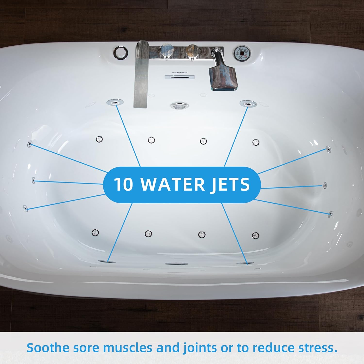 WOODBRIDGE 72' x 35-3/8' Whirlpool Water Jetted and Air Bubble Freestanding Heated Soaking Combination Bathtub wirh LED control panel and Faucet,BJ-400+F0041