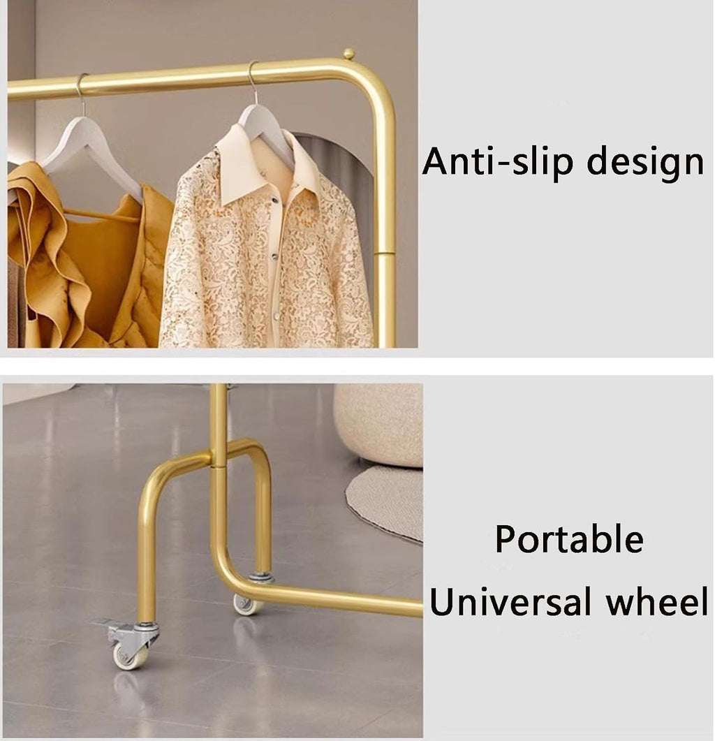 Heavy Duty Coat Rack, Garment rack Commercial Clothes Rack On Wheels, Rolling Clothing Rack For Hanging Clothes, Heavy Duty Clothes Rail For Bedroom And Living Room, 280 Lb Load Capacity, Gold ( 80X4