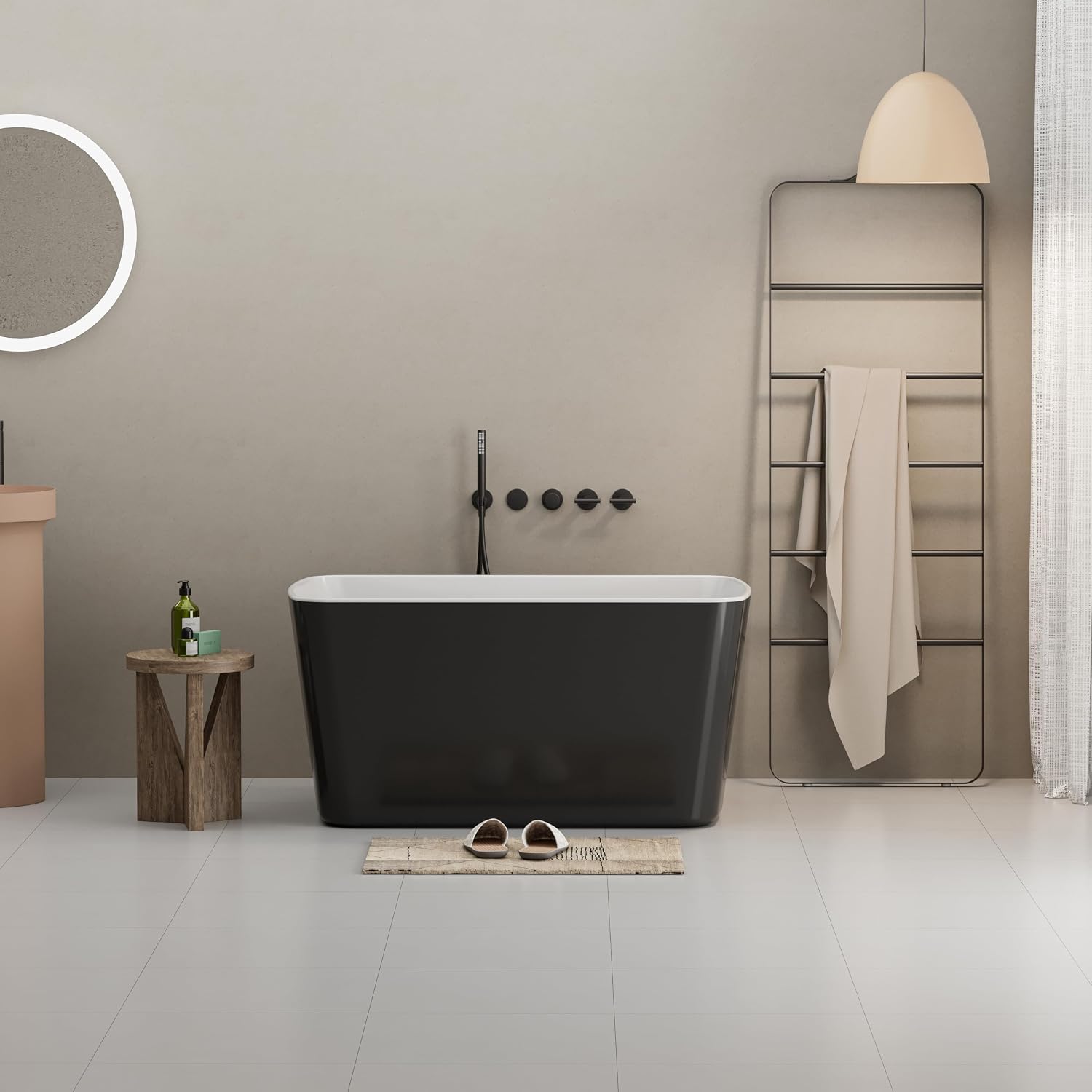 Abruzzo 49' Small Freestanding Bathtub - Square Acrylic Soaking Tub for Small Spaces, Japanese Style Deep Soak with Chrome Overflow & Quick Drain, Gloss Black cUPC Certified Compact Bathtub