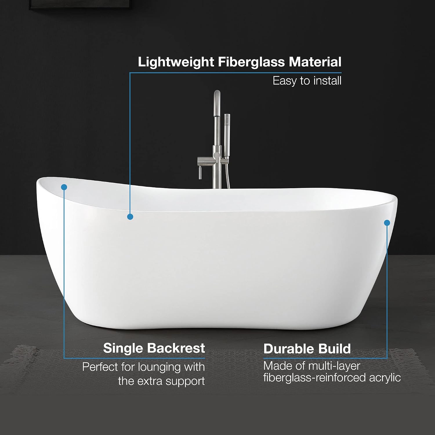 OVE Decors Isaac 58 in. Seamless White Acrylic Freestanding Slipper Bathtub
