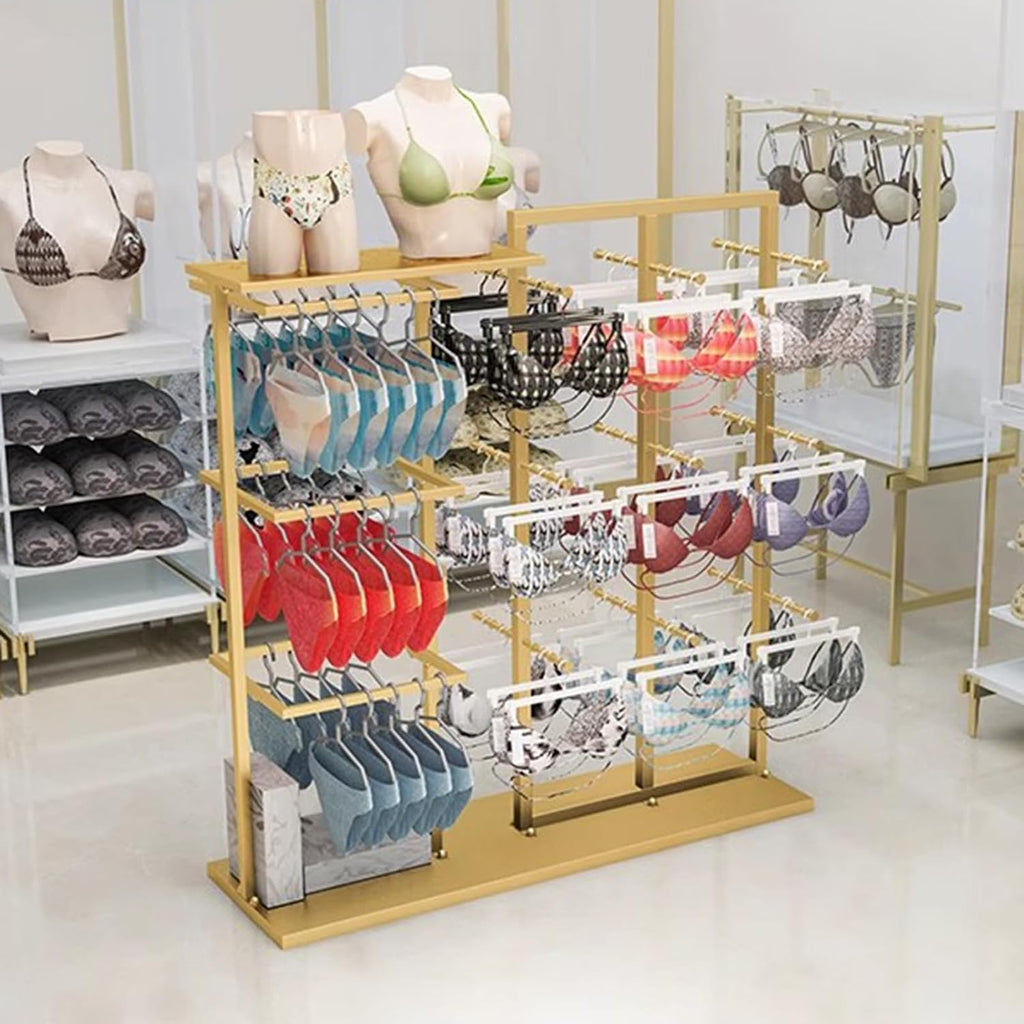 Freestanding Clothing Store Organizer Rack,Underwear Rack,Retail Store Scarf Panty Shorts Bra Hijab Silk Shawl Display Stand for Boutique/Cloth Store(Gold B 130X40X135CM)