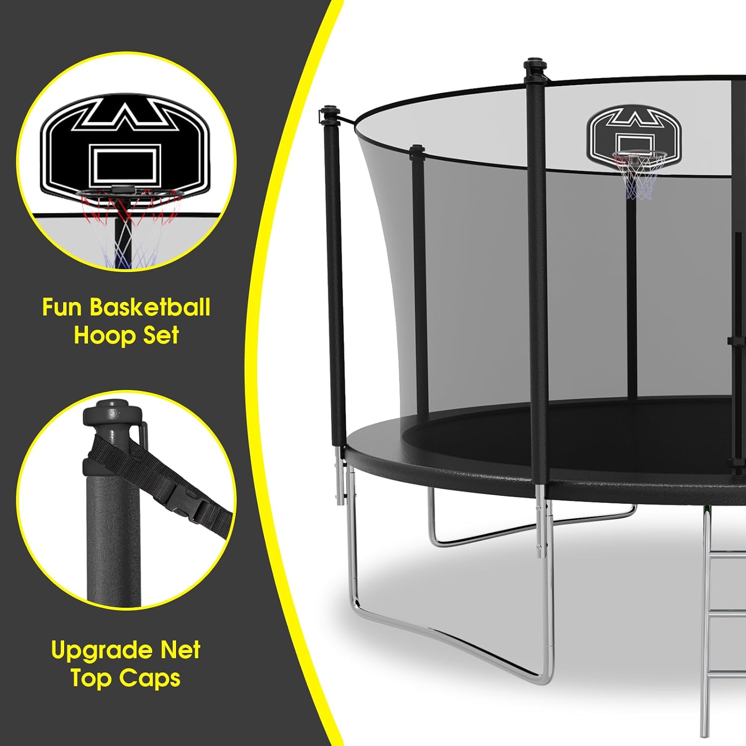 SKYUP Tranpoline 1500LBS 16 15 14 12 10 8 FT Tranpoline for 7-10 Kids and Adults, Windproof Outdoor Tranpoline with Enclosure Net, Basketball Hoop, Easy to Install & Last Long - ASTM Approved